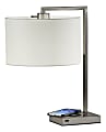 Adesso® Austin AdessoCharge Table Lamp, 21-1/4"H, White Shade/Brushed Steel Base