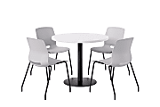 KFI Studios Midtown Pedestal Round Standard Height Table Set With Imme Armless Chairs, 31-3/4”H x 22”W x 19-3/4”D, Designer White Top/Black Base/Light Gray Chairs