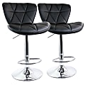 Elama Diamond-Tufted Faux Leather Adjustable Bar Stools, Black/Chrome, Set Of 2 Stools