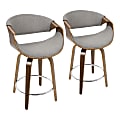 LumiSource Curvini Mid-Century Modern Counter Stools, Walnut/Light Gray, Set Of 2 Stools 1 thumbnail image
