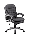 Boss Office Products Pillow-Top Vinyl Mid-Back Chair, Black/Silver