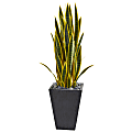 Nearly Natural 3-1/2'H Sansevieria Artificial Plant With Planter, 42"H x 12"W x 12"D, Black/Green