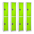 Alpine 2-Tier Steel Lockers, 72”H x 12”W x 12”D, Green, Set Of 4 Lockers