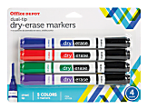 Office Depot® Brand Dual-Tip Dry-Erase Markers, Chisel Point, White Barrels, Assorted Ink Colors, Pack Of 4