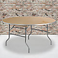 Flash Furniture Round Heavy-Duty Birchwood Folding Banquet Table, 30"H x 60"W x 60"D, Natural/Silver 1 thumbnail image