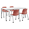 KFI Studios Dailey Table And 4 Chairs, With Caster, White/Silver Table, Coral/Silver Chairs 1 thumbnail image