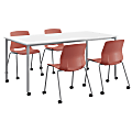 KFI Studios Dailey Table And 4 Chairs, With Caster, White/Silver Table, Coral/Silver Chairs