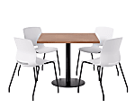 KFI Studios Proof Cafe Pedestal Table With Imme Chairs, Square, 29”H x 36”W x 36”W, River Cherry Top/Black Base/White Chairs