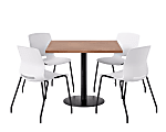 KFI Studios Proof Cafe Pedestal Table With Imme Chairs, Square, 29”H x 36”W x 36”W, River Cherry Top/Black Base/White Chairs 1 thumbnail image