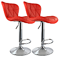Elama Diamond-Tufted Faux Leather Adjustable Bar Stools, Red/Chrome, Set Of 2 Stools 1 thumbnail image