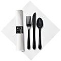 CaterWrap Pre-Rolled Cutlery, Silver Swirl Linen-Like Napkin, Black/White, Case Of 100 Rolls