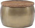 Powell Angus Drum Side Table With Storage, 18-1/2"H x 27-1/2"W x 27-1/2"D, Brass/Brown 1 thumbnail image