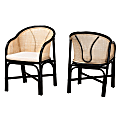 bali & pari Miranda Modern Bohemian 2-Tone Rattan Dining Chairs, White/Black/Natural Brown, Set Of 2 Chairs