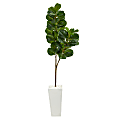 Nearly Natural Fiddle Leaf Fig 72”H Artificial Tree With Tall Planter, 72”H x 21”W x 16”D, Green/White