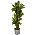 Nearly Natural Corn Stalk Dracaena 58”H Artificial Plant With Embossed Tin Planter, 58”H x 24”W x 24”D, Green/Black 1 thumbnail image