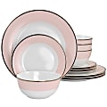 Martha Stewart Gold Rimmed 12-Piece Fine Ceramic Dinnerware Set, Pink 1 thumbnail image