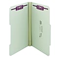 Smead® Guide Height Pressboard Folders With SafeSHIELD® Fasteners, 2/5 Cut, Legal Size, 2" Expansion, Gray/Green, Box Of 25