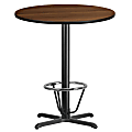 Flash Furniture Round Laminate Table Top With Bar Height Table Base And Foot Ring, 43-3/16”H x 36”W x 36”D, Walnut