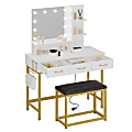 Bestier Vanity Desk Set With Cushioned Stool, 53-7/16”H x 39-3/8”W x 18-5/16”D, White/Gold