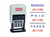 Office Depot® Brand Date Message Stamp Dater Paid, Received, Faxed, Self-Inking 3-In-1  Micro Date Message Stamp Dater, 1-1/16" x 5/8" Impression, Red/Blue  Ink