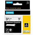 DYMO® Rhino Permanent Poly Labels, DYM18482, Permanent Adhesive, 3/8"W x 18'L, Direct Thermal, White, Polyester