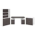 Bush Business Furniture Jamestown 60"W Desk With Storage, File Cabinets And 5-Shelf Bookcase, Storm Gray/White, Standard Delivery