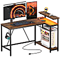 Bestier L-Shaped Gaming Computer Desk With Power Outlet, LED Lights & Headset Hooks, 53"W, Rustic Brown