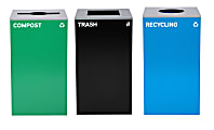 Alpine Industries Stainless-Steel Open Top Recycling, Compost And Trash Can Set, 29 Gallons Black/Blue/Green - ALP4450-BLK-KIT36 1 thumbnail image