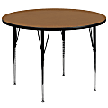 Flash Furniture Round Thermal Laminate Activity Table With Height-Adjustable Legs, 30-1/8" x 60", Oak
