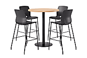 KFI Studios Proof Bistro Round Pedestal Table With Imme Barstools, 4 Barstools, Maple/Black/Black Stools