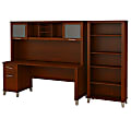 Bush Furniture Somerset 72"W Office Desk With Hutch And 5 Shelf Bookcase, Hansen Cherry, Standard Delivery