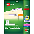 Avery® TrueBlock® File Folder Labels With Sure Feed® Technology, 5666, Rectangle, 2/3" x 3-7/16", White/Purple, Pack Of 750