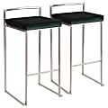 LumiSource Velvet Fuji Stacker Bar Stools, Silver/Green, Set Of 2 Stools 1 thumbnail image