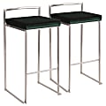 LumiSource Velvet Fuji Stacker Bar Stools, Silver/Green, Set Of 2 Stools