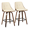 LumiSource Gianna Counter Stools, Walnut/Cream, Set Of 2 Stools