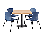 KFI Studios Proof Cafe Pedestal Table With Imme Chairs, Square, 29”H x 36”W x 36”W, Maple Top/Black Base/Navy Chairs 1 thumbnail image