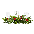 Nearly Natural 5”H Holiday Winter Greenery And Berries Triple Candle Holder Artificial Christmas Table Arrangement, 5”H x 20”W x 4”D, Clear/Green/Red 1 thumbnail image