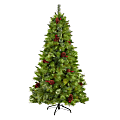 Nearly Natural Montana Mixed Pine 72”H Artificial Christmas Tree With Pine Cones, Berries And Bendable Branches, 72”H x 40”W x 40”D, Green