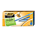 BIC Round Stic Ballpoint Pens, Medium Point, 1.0 mm, Translucent Barrel, Blue Ink, Pack Of 12