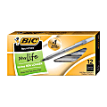 BIC Round Stic Ballpoint Pens, Medium Point, 1.0 mm, Translucent Barrel, Black Ink, Pack Of 12