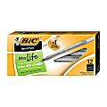 BIC® Round Stic® Ballpoint Pens, Medium Point, 1.0 mm, Translucent Barrel, Black Ink, Pack Of 12