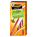 BIC® Round Stic® Ballpoint Pens, Medium Point, 1.0 mm, Translucent Barrel, Red Ink, Pack Of 12
