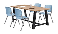 KFI Studios Midtown Table With 4 Stacking Chairs, Kensington Maple/Sky Blue