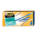 BIC® Round Stic® Ballpoint Pens, Fine Point, 0.8 mm, Translucent Barrel, Blue Ink, Pack Of 12