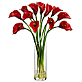 Nearly Natural Mini Calla Lily 20”H Plastic Silk Flower Arrangement With Vase, 20”H x 15”W x 15”D, Red