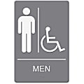 Headline U.S. Stamp & Sign Men/Wheelchair Image Indoor Sign - 1 Each - English - men's restroom/wheelchair accessible Print/Message - 6" Width x 9" Height - Rectangular Shape - Wall Mountable, Door-mountable - Double Sided - Plastic - Indoor - Gray, White