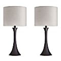 LumiSource Lenuxe Contemporary Table Lamps, 24-1/4”H, Natural Tan Shade/Oil-Rubbed Bronze Base, Set Of 2 Lamps