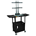 Luxor Adjustable Flat-Panel Cart, With Cabinet, 42"H x 24"W x 18"D, Black