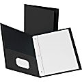Business Source Leatherette Storage Pockets Fastener Folders, 8 1/2" x 11", Letter Size, Black, Box Of 25 Folders