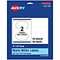 Avery® Permanent Labels With Sure Feed®, 94057-WMP25, Oval, 4" x 6", White, Pack Of 50